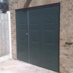 black pedestrian garage door