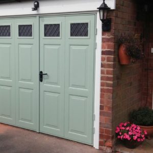 pale green side hinged garage door