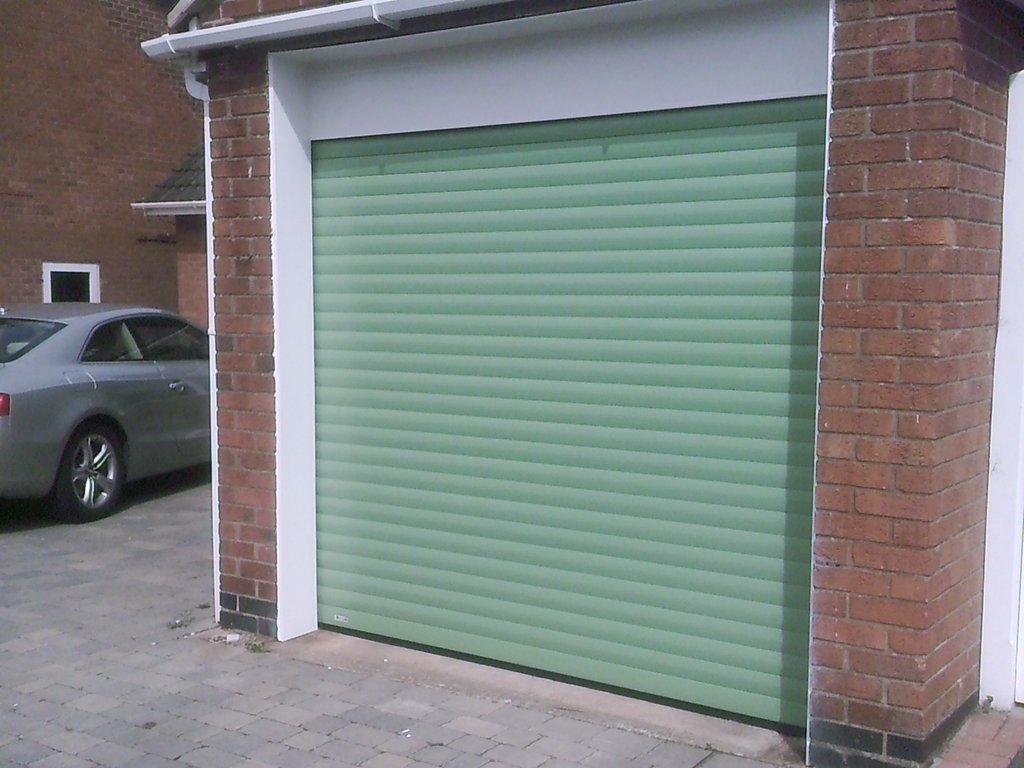 light green electric roller garage door