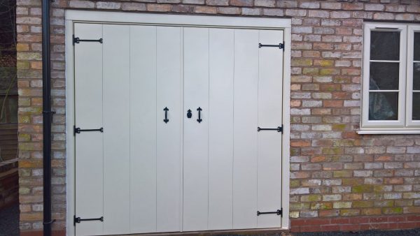 select ivory wooden side hinged garage door