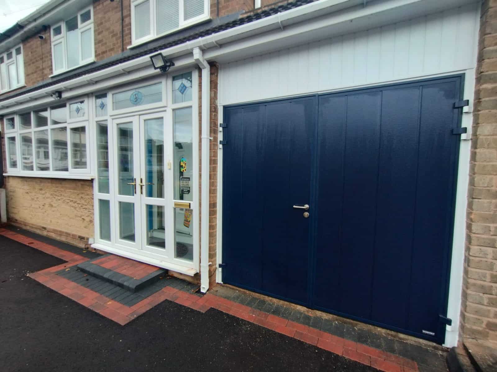 Insulated blue garage door