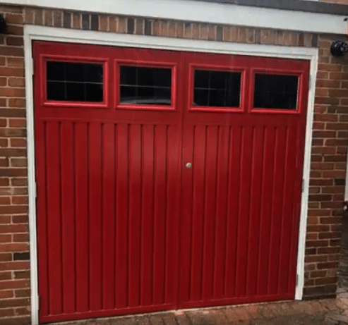 Red side hinged garage door