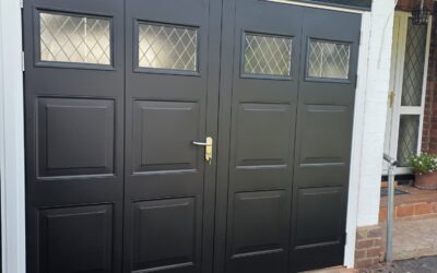 Black Select Steel Side-Hinged Garage Door with Personal Door Installation in Sutton Coldfield