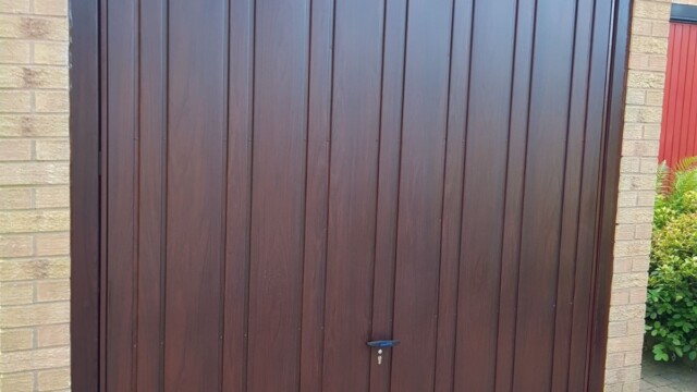 Rosewood Cardale Up and Over Canopy Door Dark wood canopy garage door