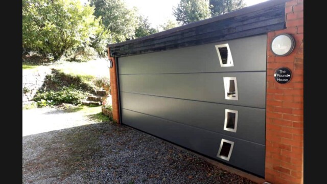 Grey Sectional Double Garage Door with Windows Wide garage door with windows