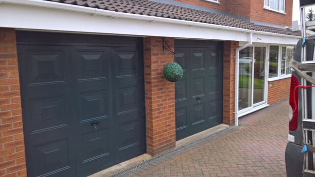 Grey Cardale Double Up and Over Garage Door Double garage with two grey cardale up and over garage doors