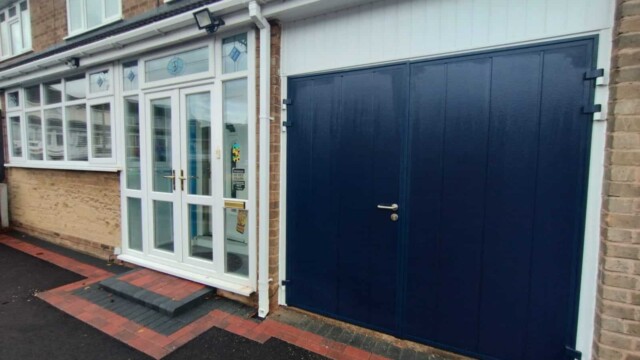 Insulated blue garage door