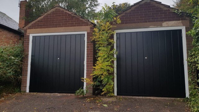 black side hinged garage doors