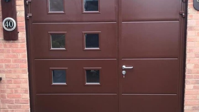 brown pedestrian garage door