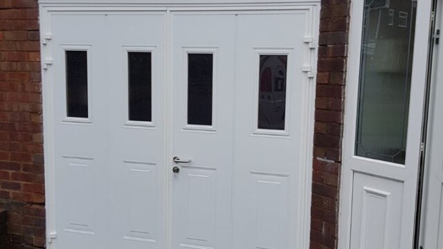 White side hinged garage door