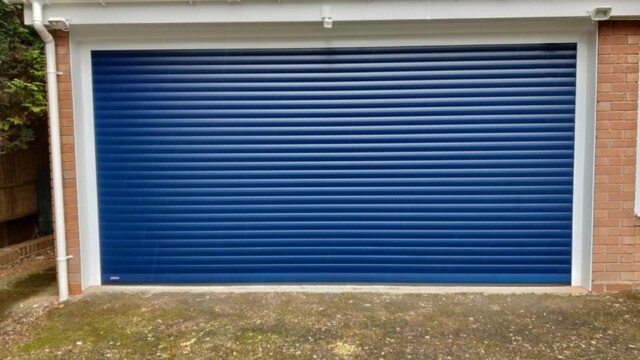 Blue Electric Double Roller Garage Door Blue electric roller garage door