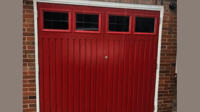 Red side hinged garage door