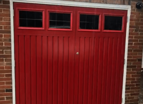 Red side hinged garage door