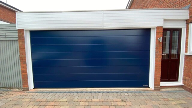 Wide blue garage door