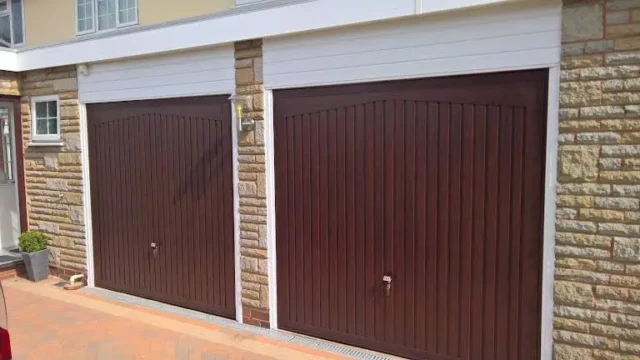 Brown Wood Effect Up and Over Twin Garage Door